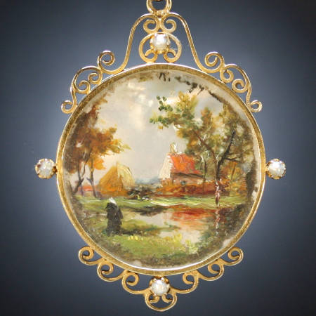 Gold pendant with painted miniature on either side (image 4 of 6)